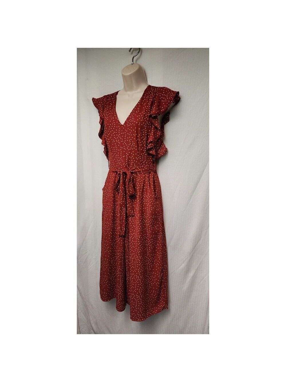 She+ SKY Polka-Dots Sleeveless V-Neck Cutout Back Color Red/White Romper Size M - Picture 6 of 8